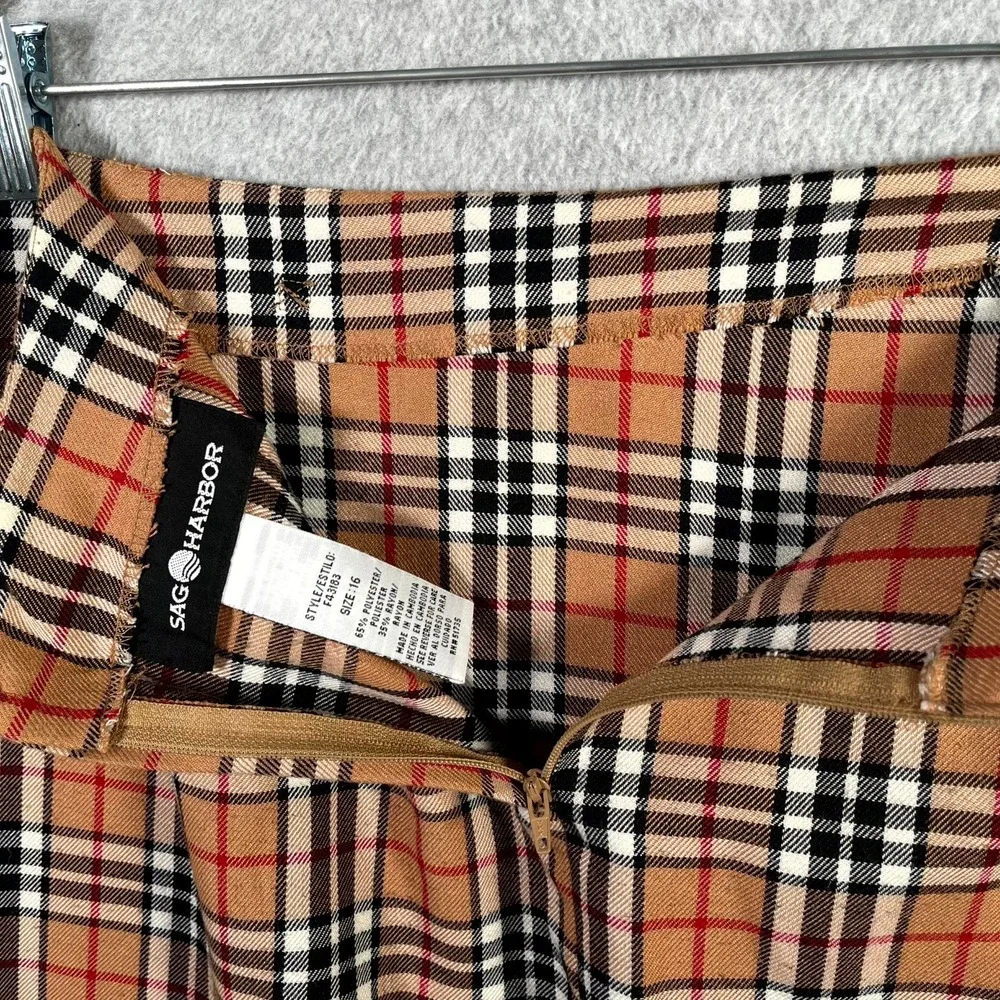 Sag Harbor Pencil Skirt Womens 16 Tan Tartan Plaid Back Zip Formal Business‎
